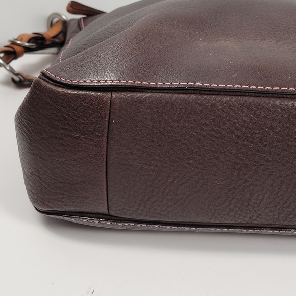 Coach Dark Brown Tan Gorgeous Pebble Leather Shoulder Bag Purse No H0669-F08E98 - Picture 7 of 16